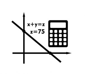 Monochrome vector icon of graph, equation and calculator representing algebra